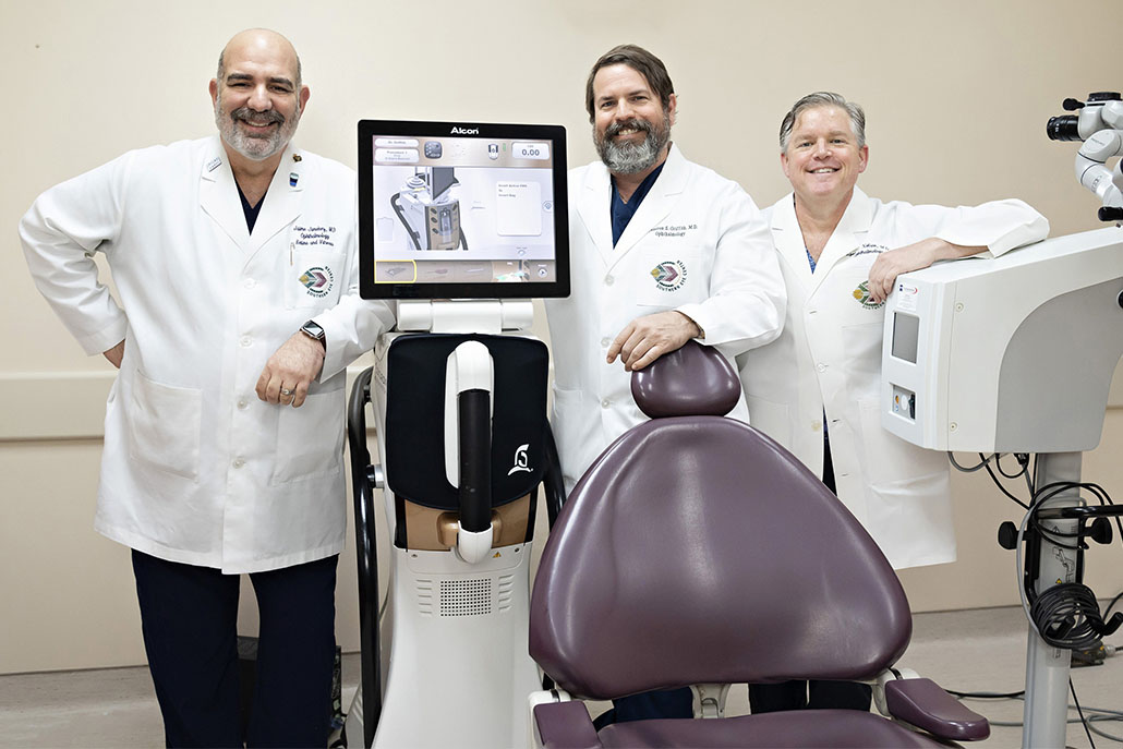 Dr. Jiménez, Dr. Griffith, and Dr. Nelson with cataract equipment
